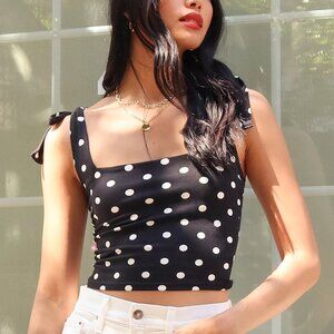 Lulus Dotty Hottie Black Polka Dot Tie-Strap Crop Top